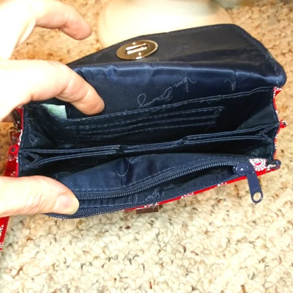 Vintage Vera Bradley Red, White & Navy Bandana Print Petite Turnlock Wallet - Picture 8 of 10